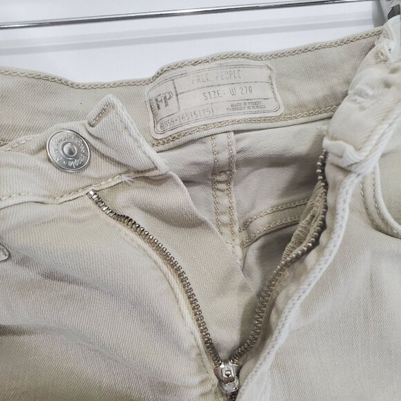 FREE PEOPLE‎ Womens Jeans SZ 27R Midrise Khaki Busted Knee Skinny Stretchy Boho - Picture 9 of 13